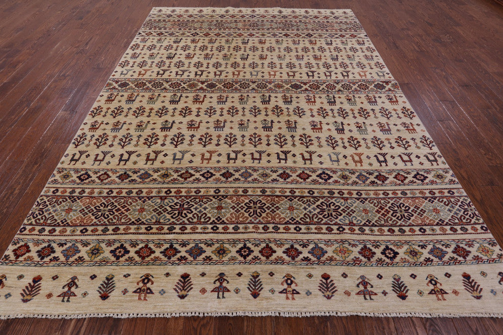 8' 0" X 11' 2" Handmade Persian Gabbeh Tribal Wool Rug Q10964
