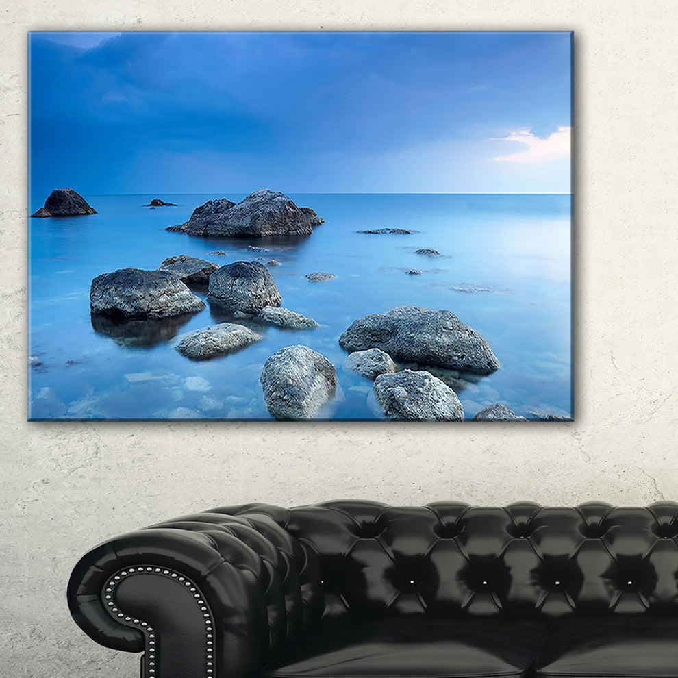 "Rocky Blue Sea" Seascape Photography Canvas Print, 40"x20"