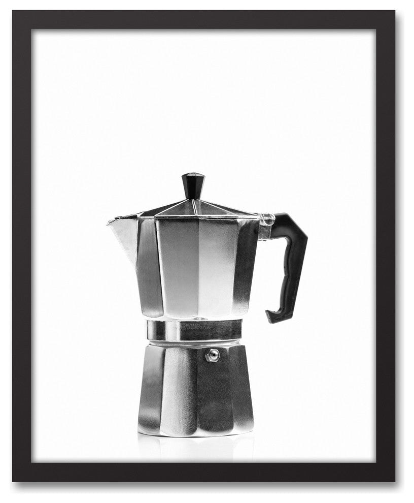 Black and White Vintage Coffee Maker 16x20 Black Framed Canvas