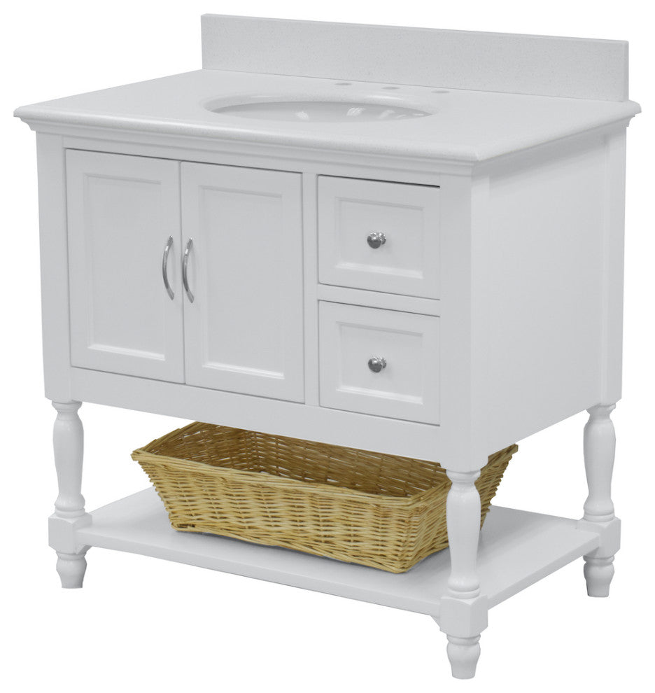 Beverly 36" Bathroom Vanity, White, Quartz