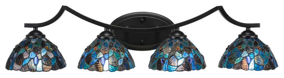 Zilo 4 Light Bath Bar, Matte Black Finish, 7" Blue Mosaic Tiffany Glass