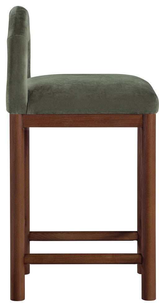 Conrad Upholstered Bar and Counter Stool, Green, Velvet, Brown