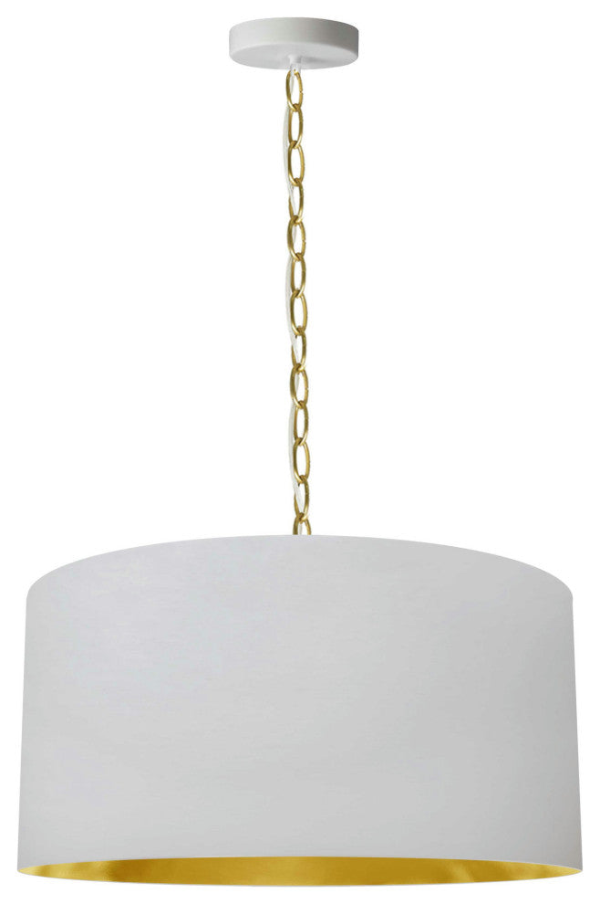 1 Light Medium Braxton Aged Brass Pendant w/ White/Gold Shade