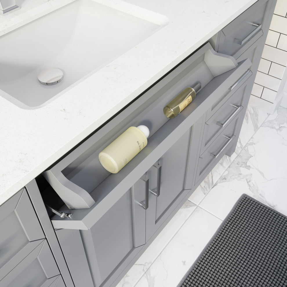 Terrence 60" Vanity with Power Bar and Drawer Organizer, Oxford Gray
