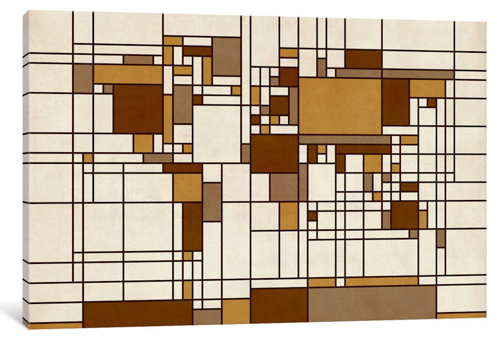 "World Map Abstract Mondrian Style" by Michael Tompsett, 26x18x1.5"