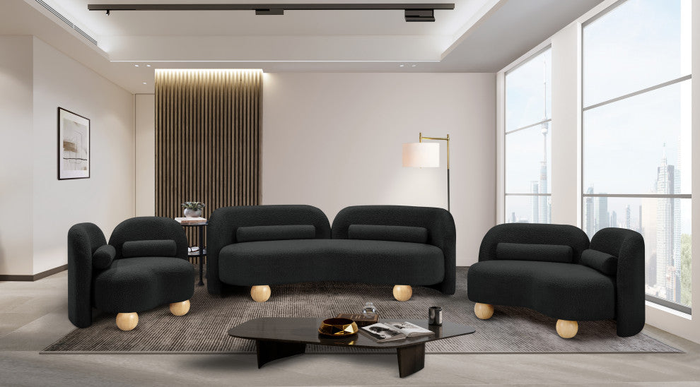 Daphne Upholstered Chair/Loveseat/Sofa, Black, Boucle Fabric, Sofa