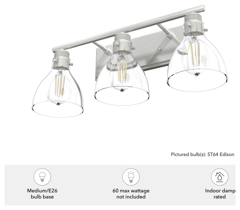 Van Nuys Brushed Nickel With Clear Glass 3 Light Vanity Wall