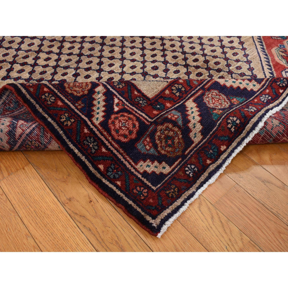 Brown New Persian Hamadan Camel Hair Pure Wool Hand Knotted Rug 5'1" x 10'2"