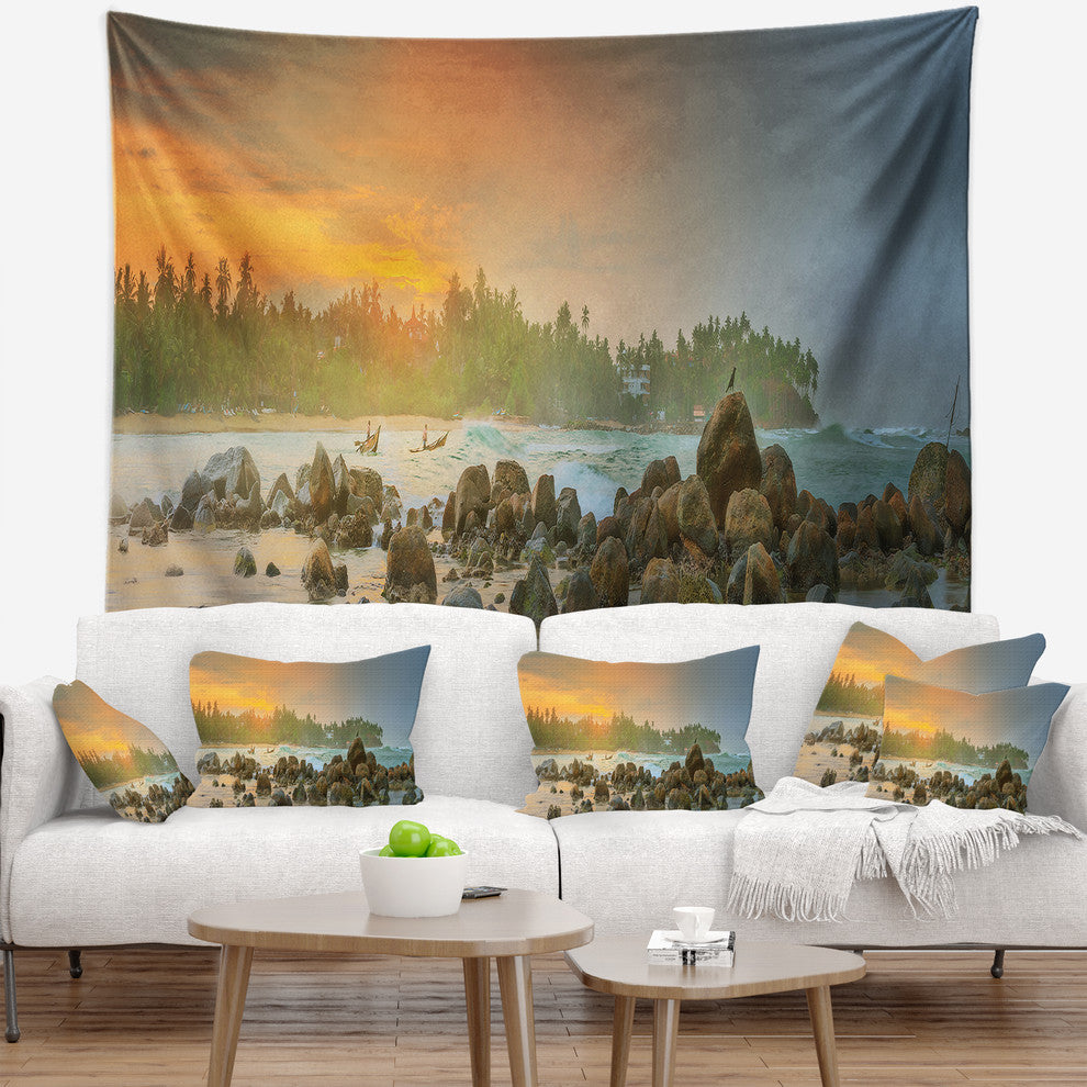 Untouched Tropical Beach Panorama Landscape Wall Tapestry, 80"x68"