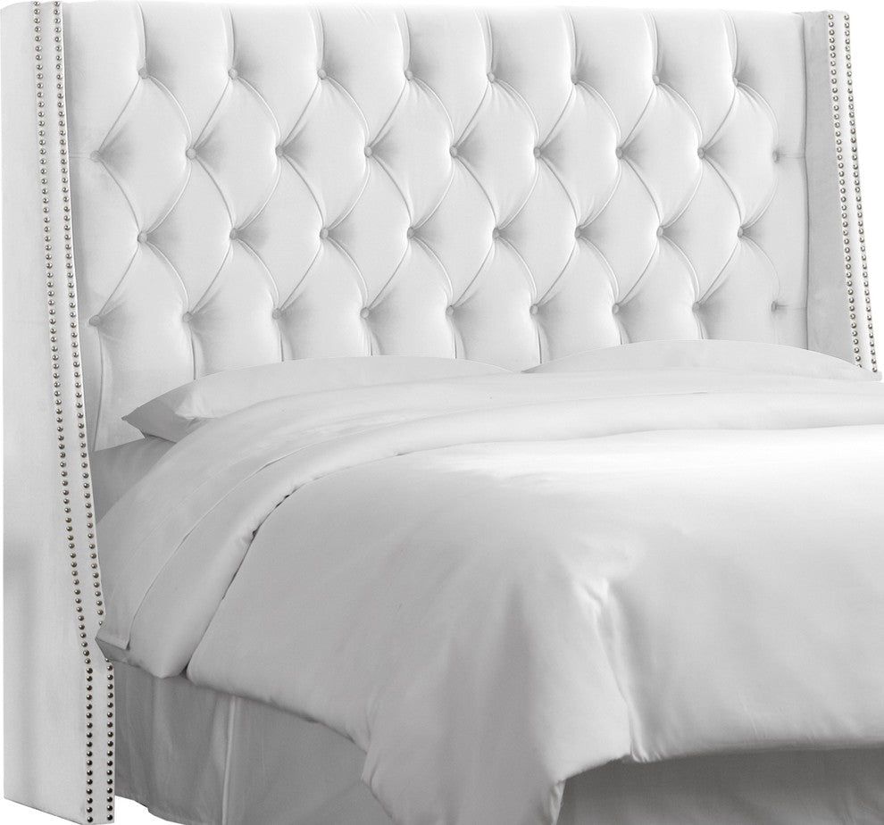 Williams Full Nail Button Wingback Headboard, Mystere Snow