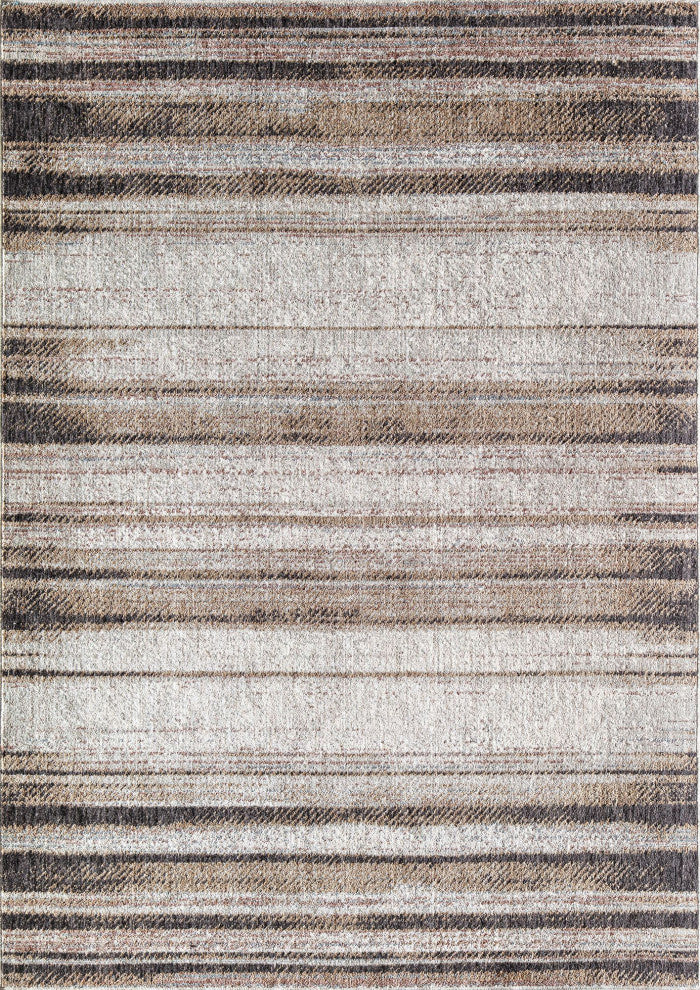 Jade Gazey Brown Stripe Contemporary Brown Recycled Area Rug, 2'6" X 4'