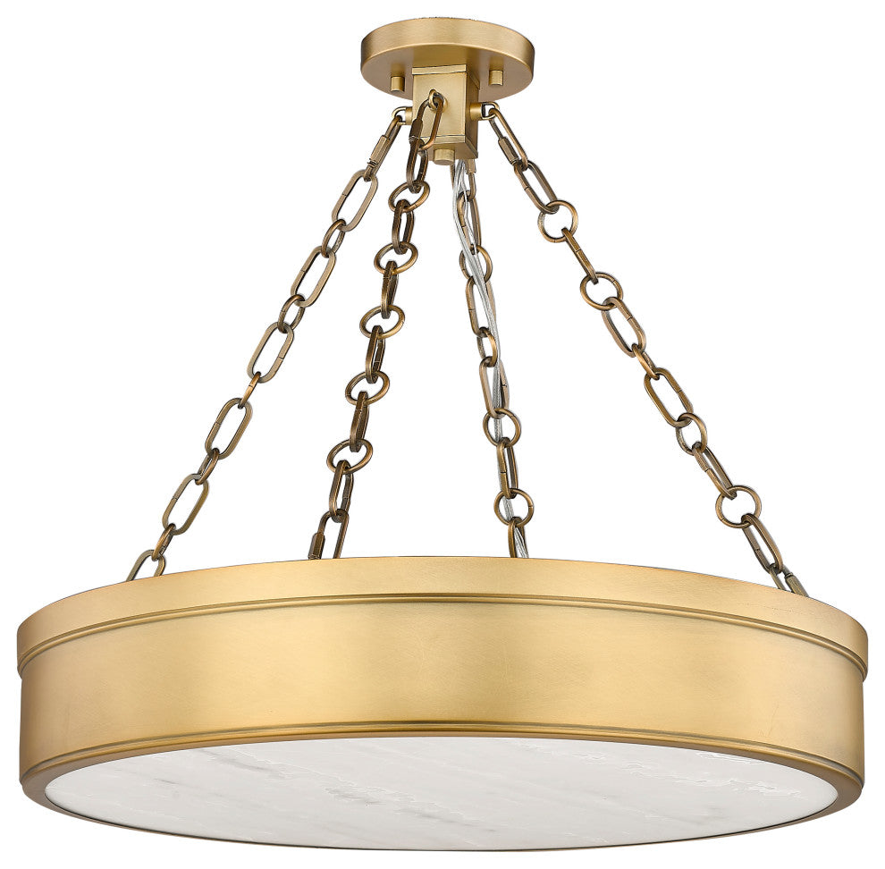 Z-LITE 3-Light Semi Flush, Rubbed Brass