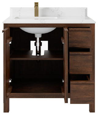 Elizabeth 36 Left Offset Bath Vanity in Dark Walnut Teak 1.5" Empira Quartz