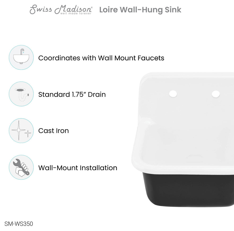 Loire 26" Wall Hung Cast Iron Bathroom Sink