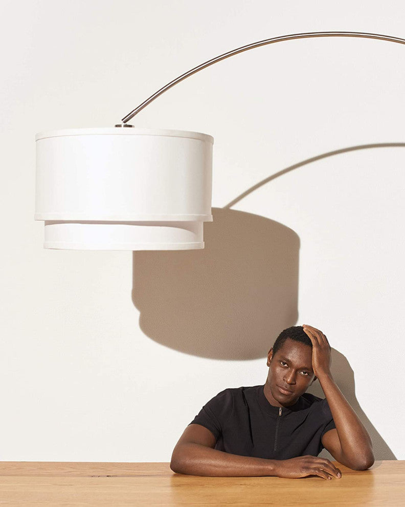 Brightech Mason - Arc Floor Lamp with Unique Hanging Drum Shade, Nickel