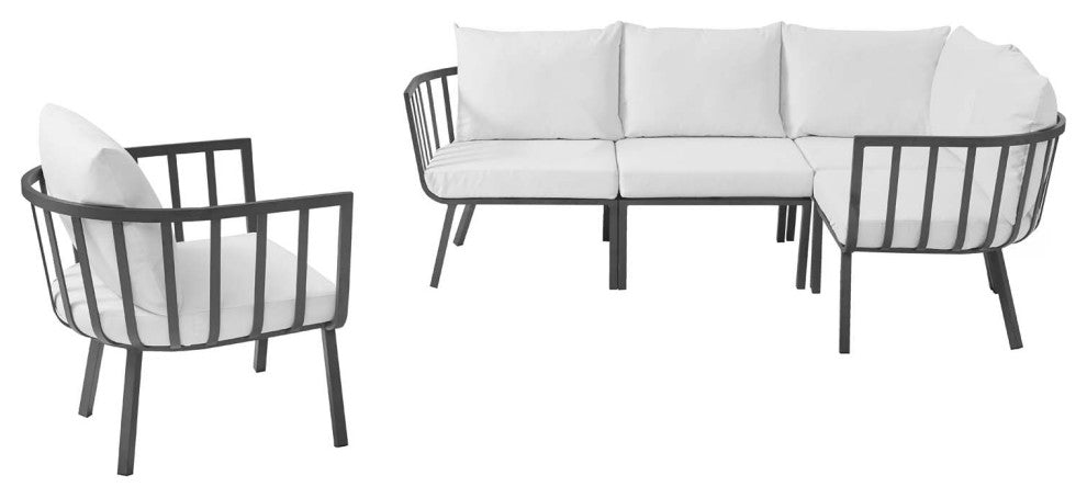 Lounge Sectional Sofa Chair Set, Aluminum, Metal, Gray White, Outdoor