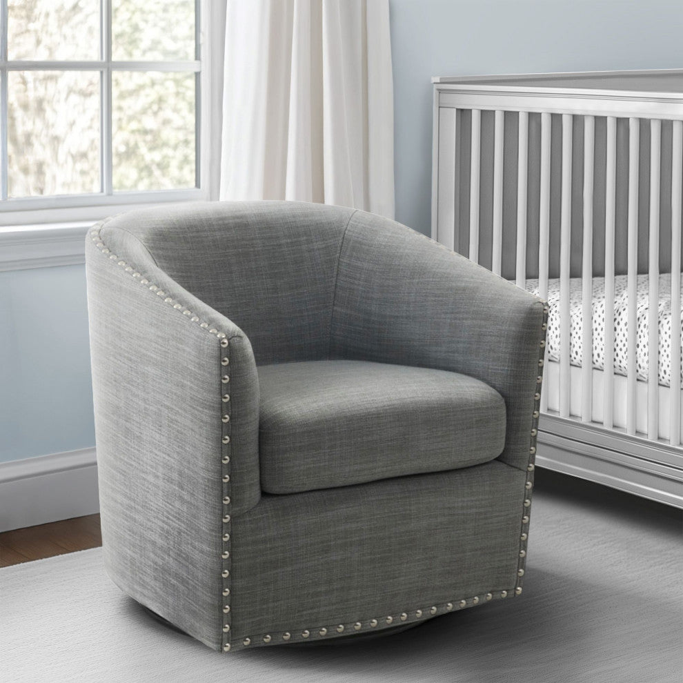 Madison Park Tyler Upholstered Swivel Barrel Chair with Nailheads, Grey
