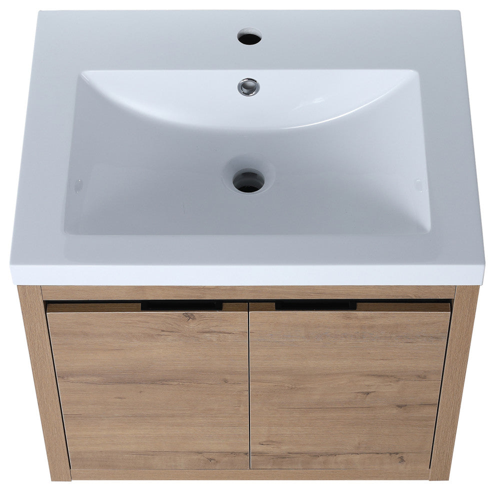 Bathroom Vanity With White Resin Top and Basin, Imitative Oak, 24x18
