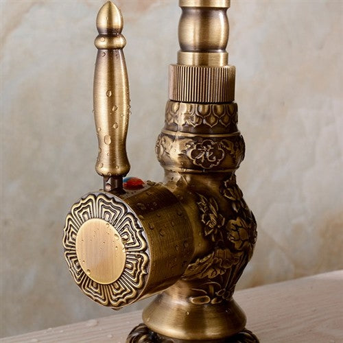 Milo Luxury Antique Bronze Copper Carving Bathroom Basin/Sink Faucet