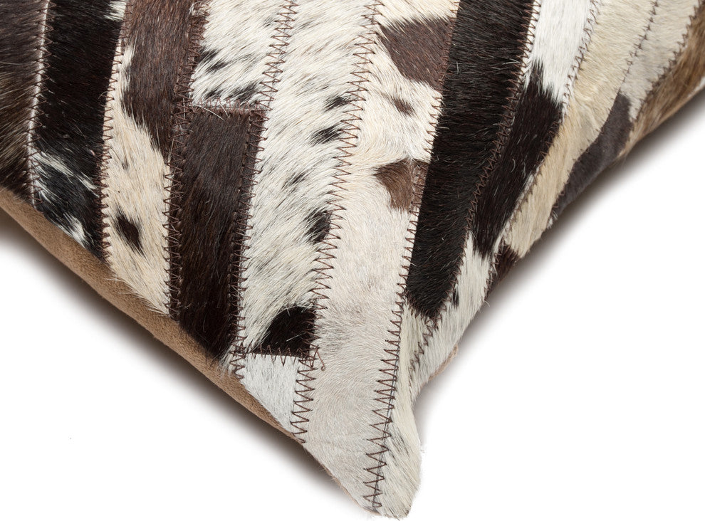 12"x20" Torino Diago Cowhide Pillow, Chocolate and White