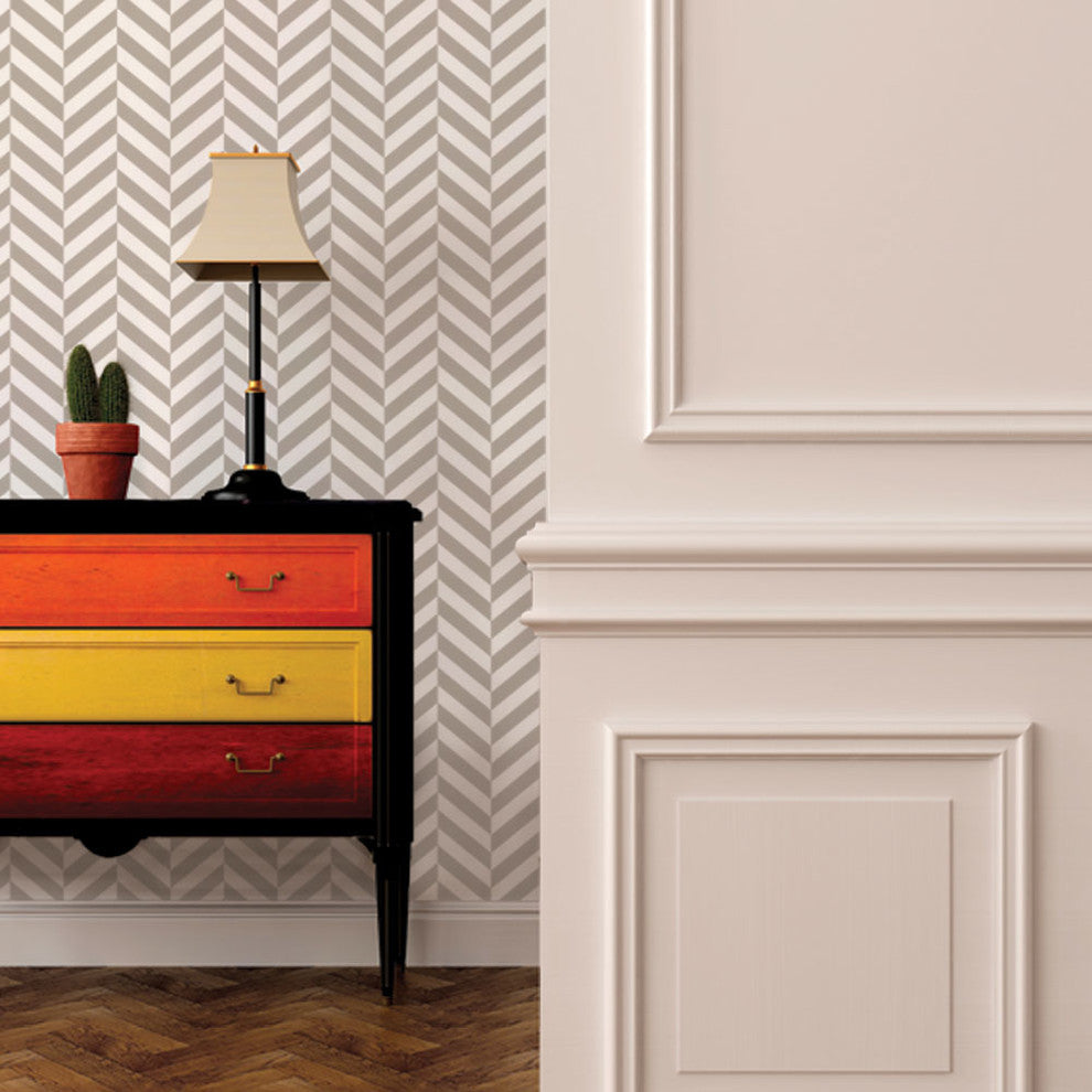 Herringbone Solid Peel and Stick Vinyl Wallpaper, Warm Gray, 24"w X 108"h