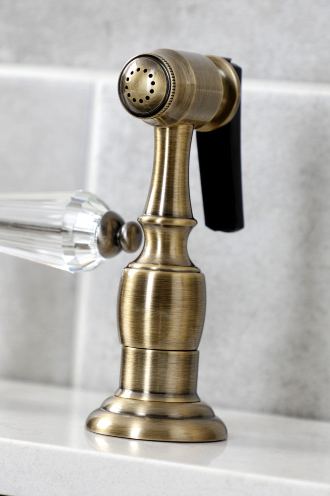 Kingston Brass KB1793WLLBS Widespread Kitchen Faucet, Brass Sprayer