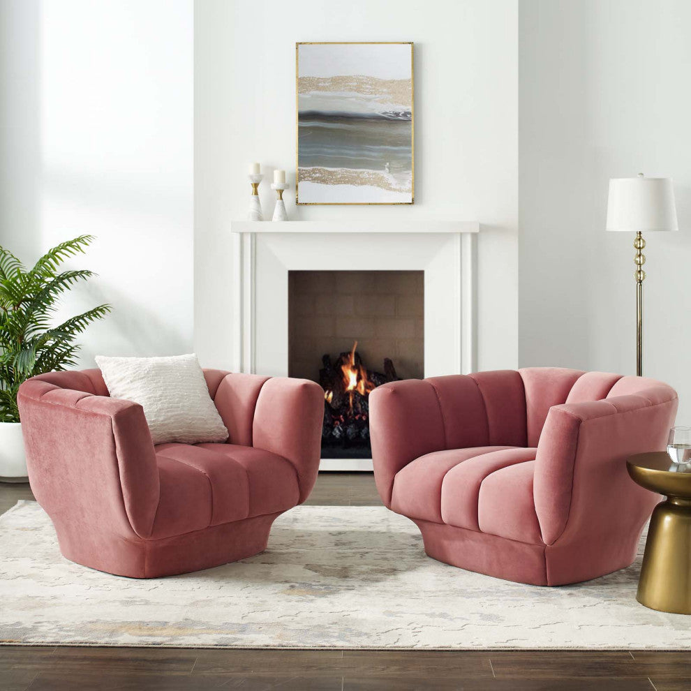 Tufted Armchair Accent Chair, Set of 2, Velvet, Pink, Modern, Lounge Hospitality