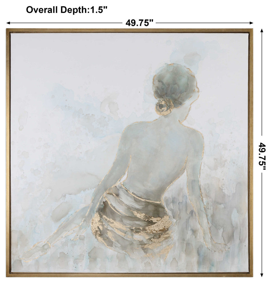 Gold Nude Female Wall Art Painting, Spa Lady Relaxation Square