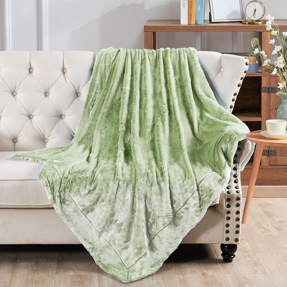 Plain Faux Fur Throw Blanket, Sage, 60"x80"