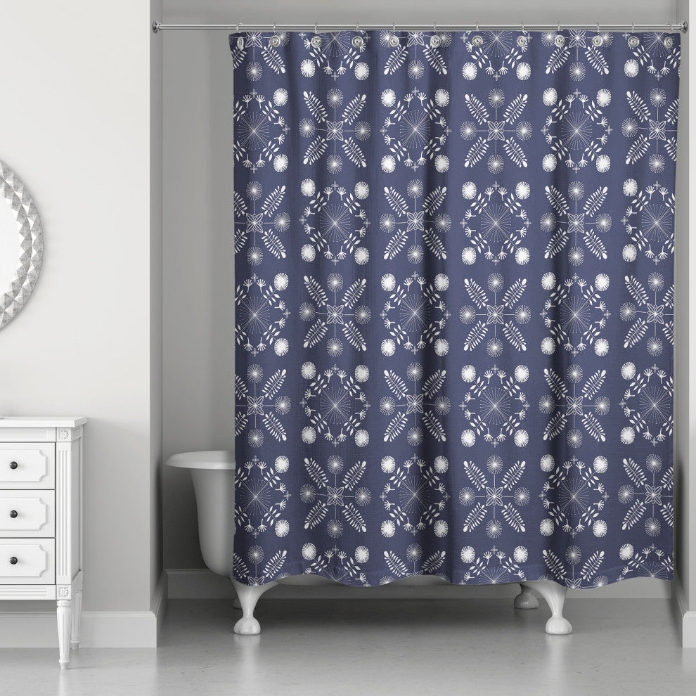 Navy Mod Medallions 71x74 Shower Curtain