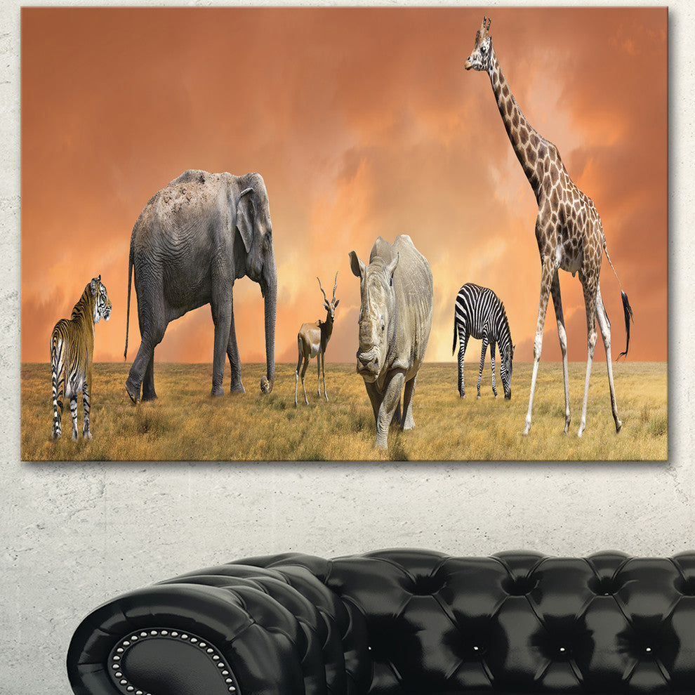 Savannah Wildlife Panorama, African Canvas Art Print, 40"x30"