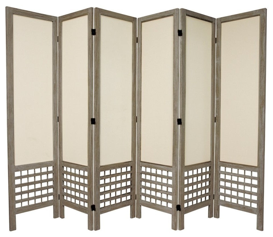 5 1/2' Tall Open Lattice Fabric Room Divider, Burnt Gray, 6 Panel