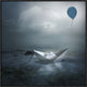 "Paper Boat and Balloon" Framed Canvas Giclee by Natalia Simongulashvili, 25x25"