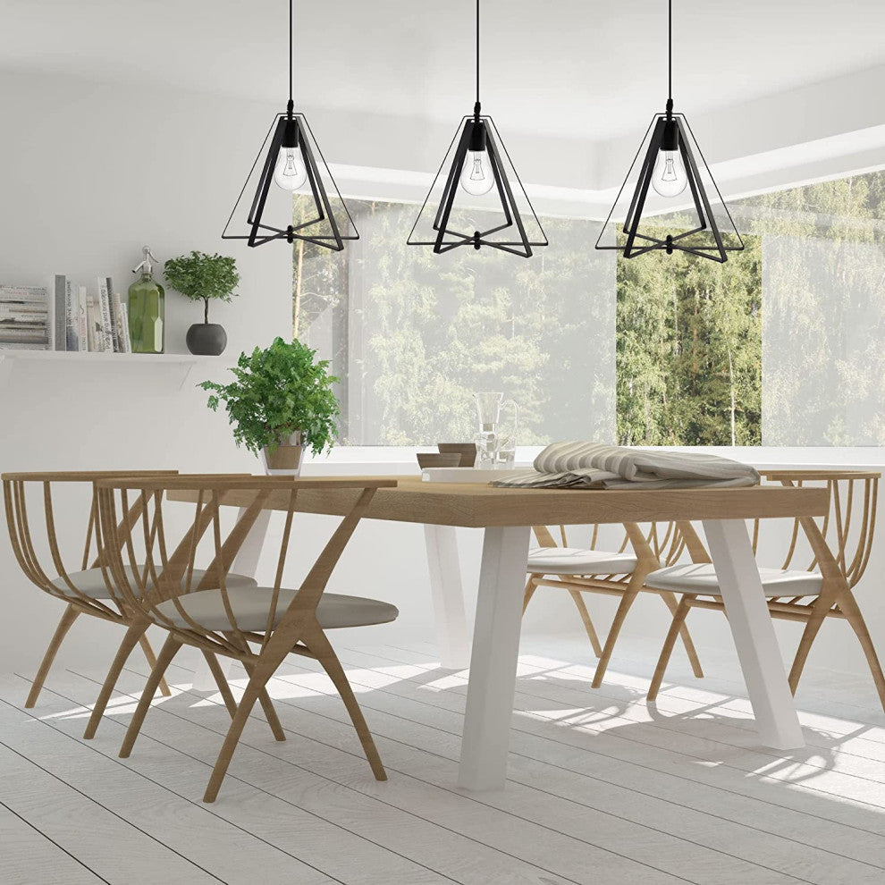 Black Art Pendant Light Fixture Adjustable Cage Hanging Lamp