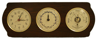 Quartz Clock, Tide Clock and Barometer With Thermometer on Ash Wood