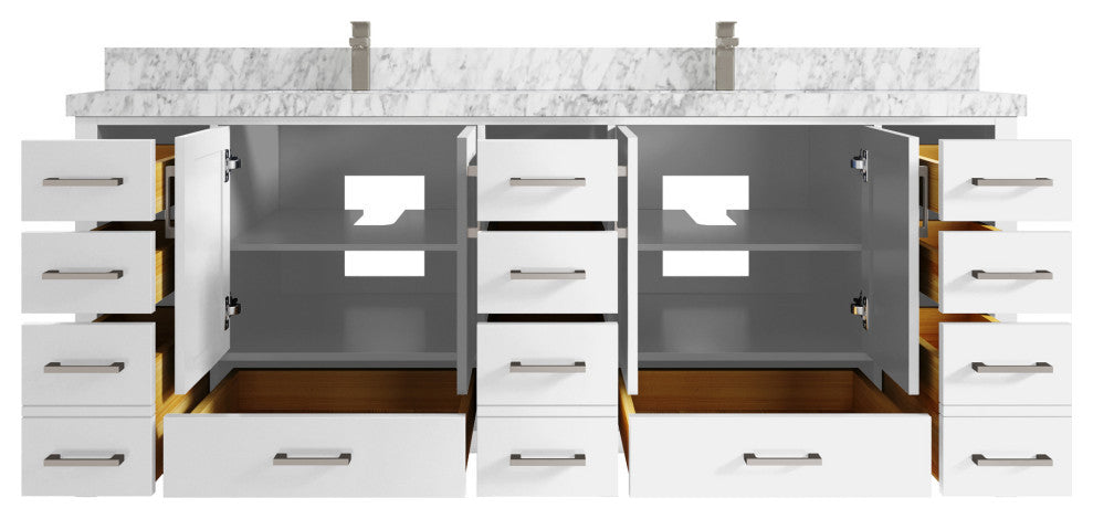 Malibu 84 Double Sink Bath Vanity in White  2" Carrara Marble