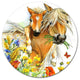 Horse And Foal With Flowers, Animal Disc Metal Artwork, 36"