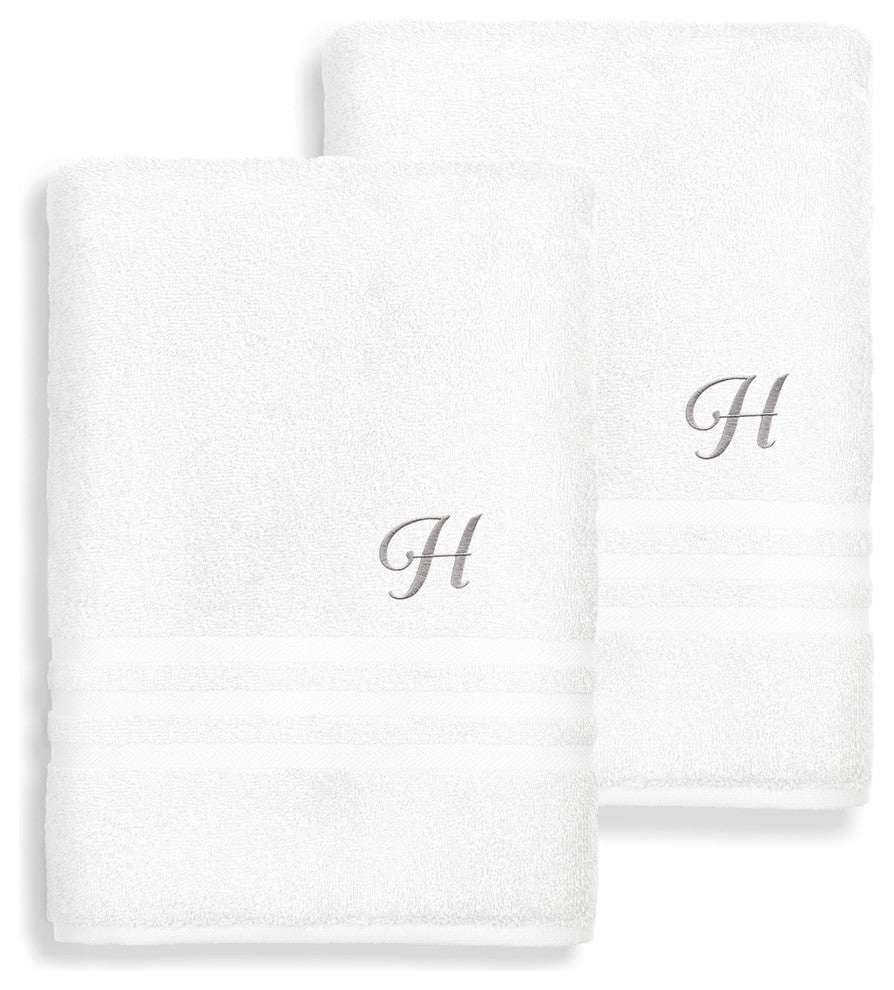 Denzi Bath Towels With Monogrammed Letter, Set of 2, H