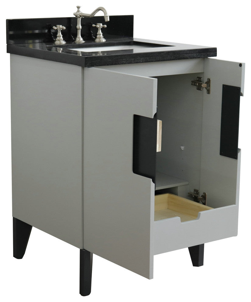 25" Single Sink Vanity, Light Gray Finish With Black Galaxy Granite