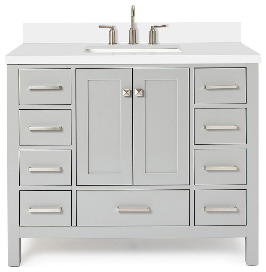 ARIEL Cambridge 43" Rectangle Sink Bathroom Vanity Grey With Quartz Top