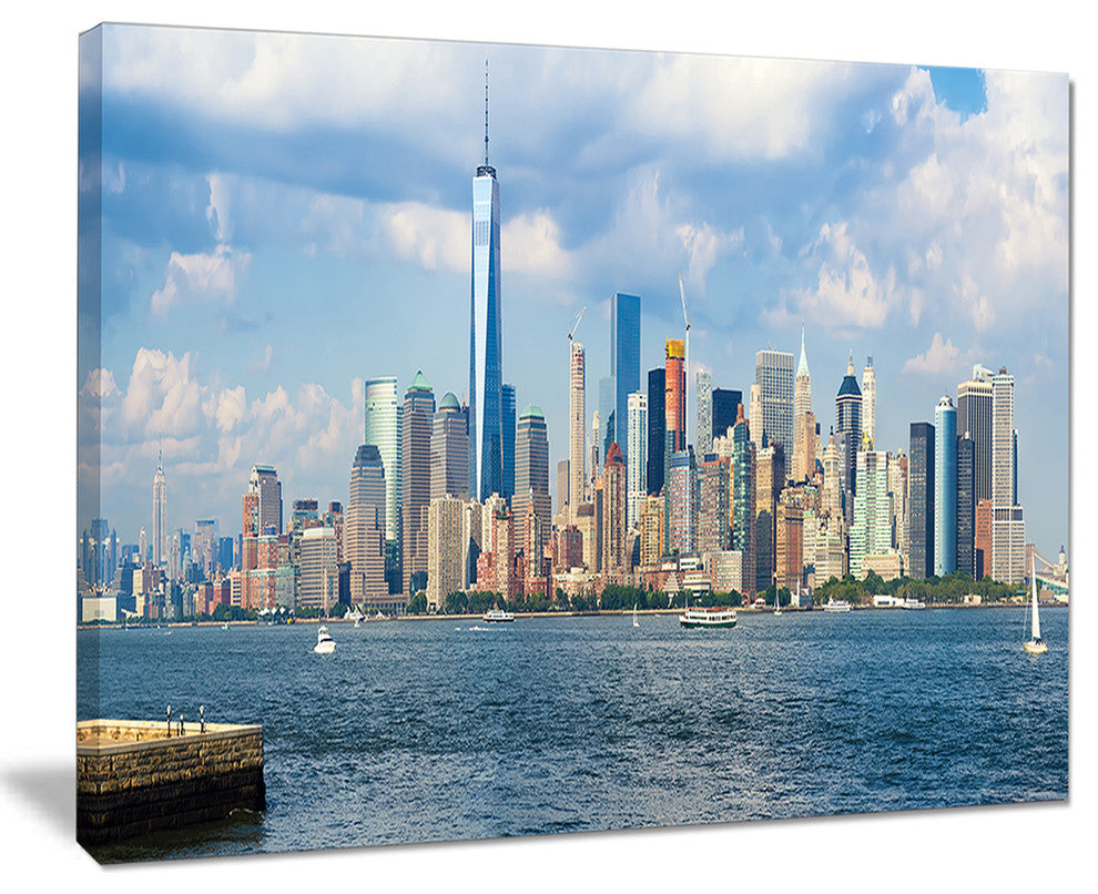 "Lower Manhattan Skyline Panorama" Cityscape Artwork Canvas, 20"x12"