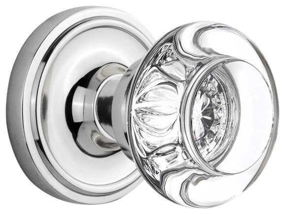 Classic Rosette With Round Clear Crystal Knob, Bright Chrome