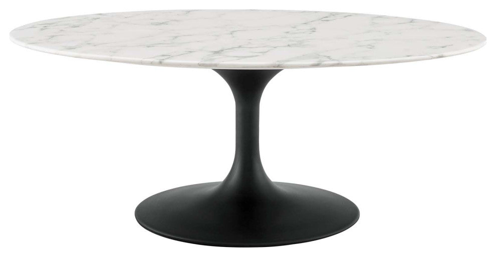 Living Lounge Oval Coffee Table, Artificial Marble Stone Metal, Black White