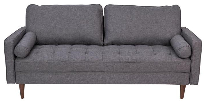 Hudson Mid-Century Modern Sofa With Tufted Upholstery and Solid Wood Legs, Dark Gray
