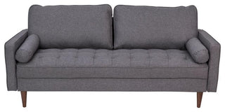 Hudson Mid-Century Modern Sofa With Tufted Upholstery and Solid Wood Legs, Dark Gray
