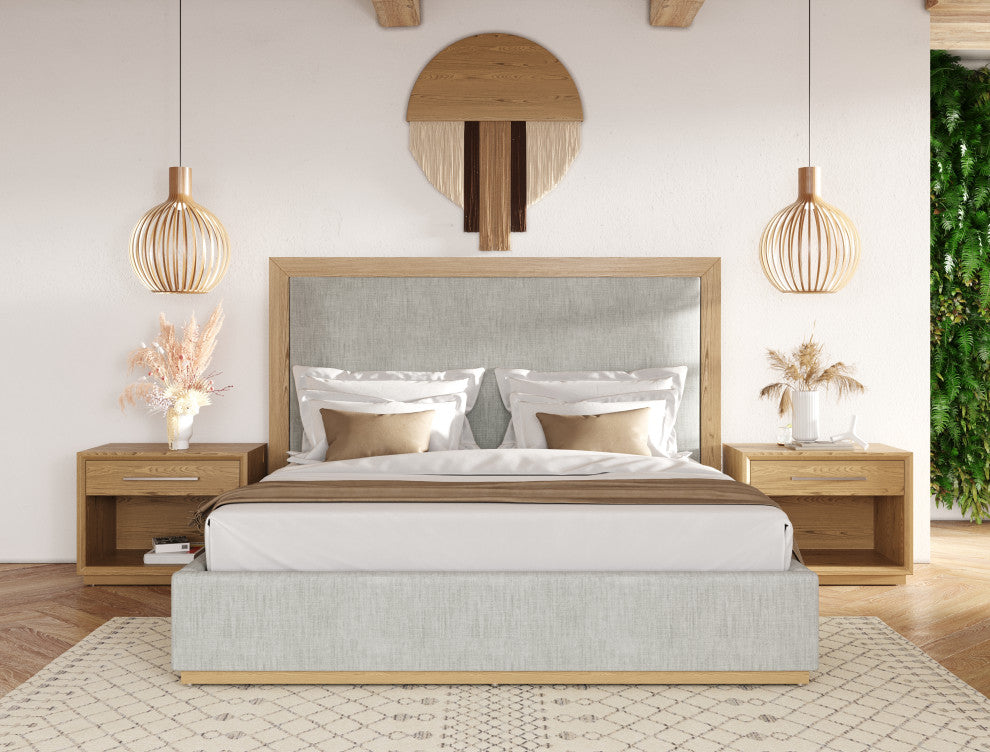 Nova Domus Santa Barbara Modern Grey Fabric + Natural Bed, Queen