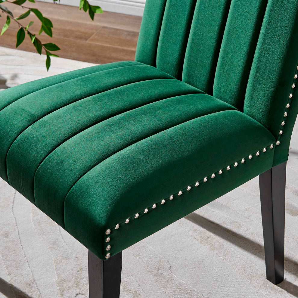 Dining Chair, Nailhead, Set of 2, Green, Velvet, Modern, Bistro Hospitality