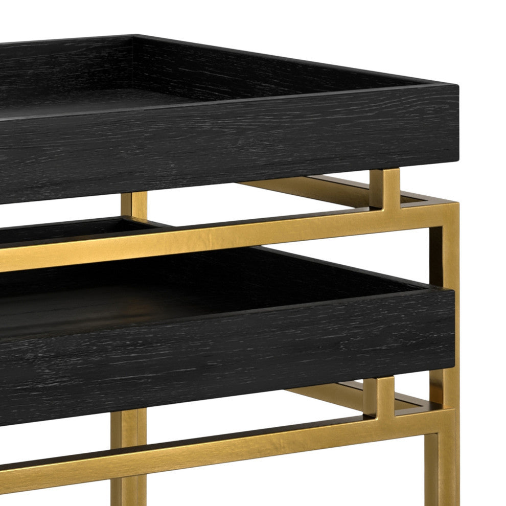 Macy Solid Mango Wood 2 Pc Nesting Table, Black, Gold