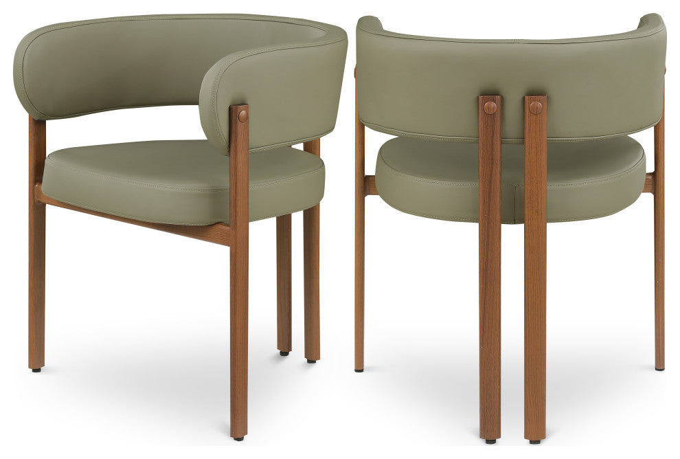 Gideon Black Faux Leather Dining Chair (Set of 2), Olive, Walnut Finish