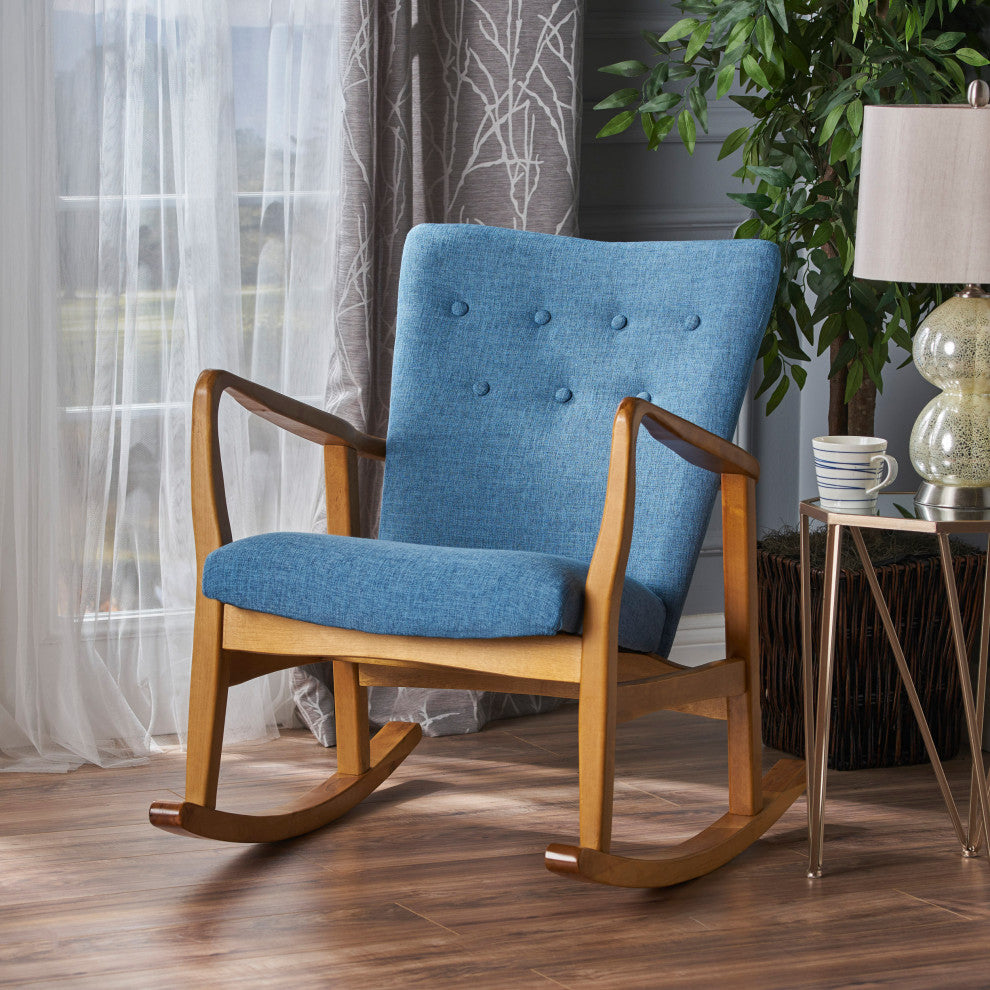 GDF Studio Collin Mid Century Fabric Rocking Chair, Muted Blue